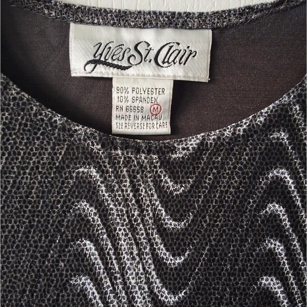 Vintage Yves St. Clair Velvet-Like Silver & Black‎ Shirt – Medium (80s/90s) - Picture 3 of 4